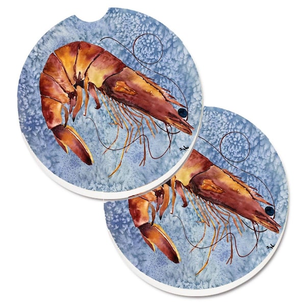 Carolines Treasures Cooked Shrimp Cool Blue Water Cup Holder Car Coaster, PK2 8153CARC - main